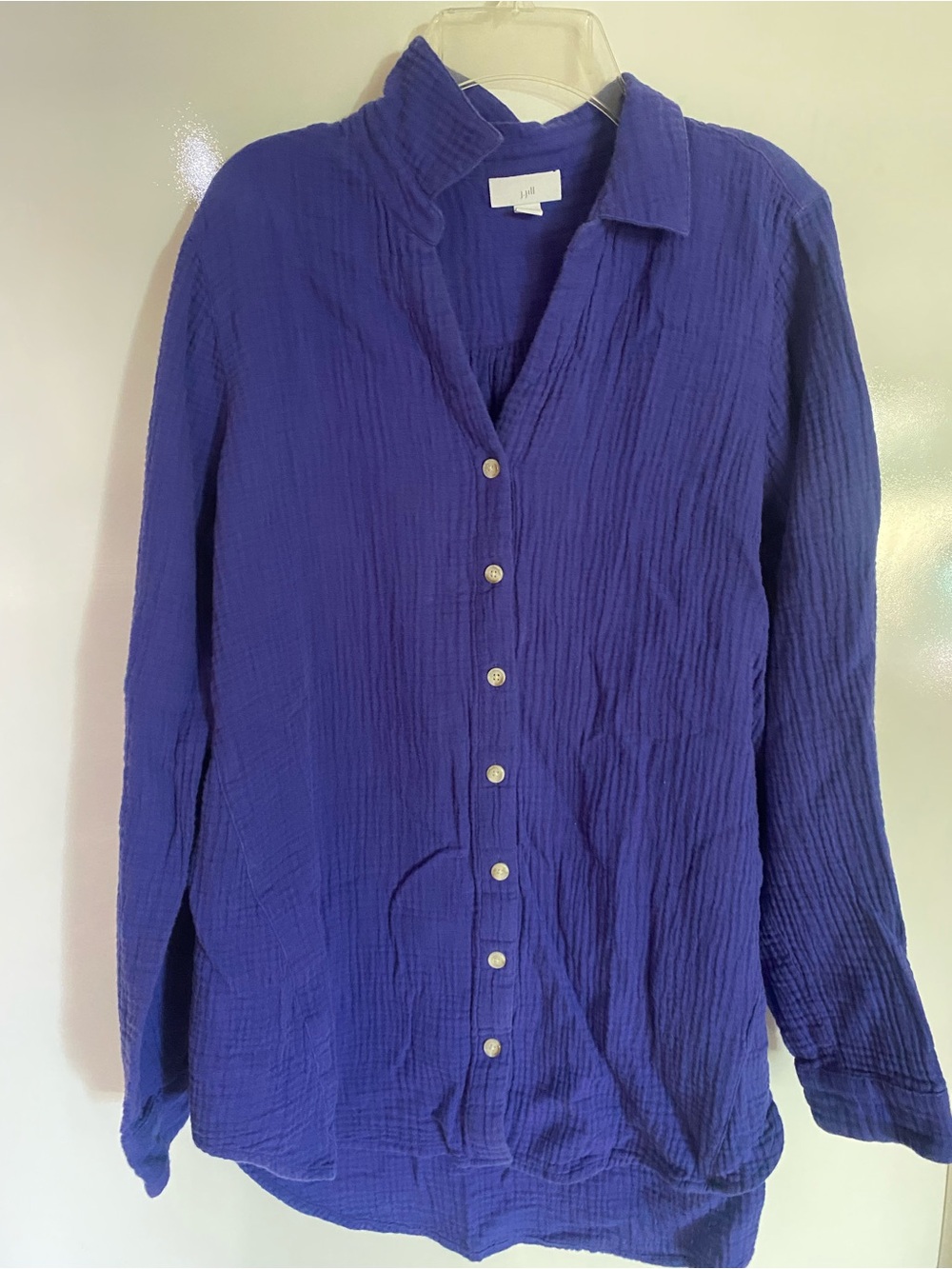 J. Jill Deep Blue Button-Down Crinkle Cotton Shirt sz Medium